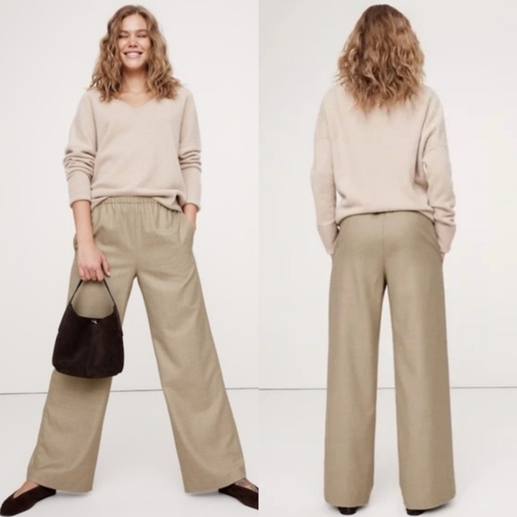 Banana RepublicNWT Pull On Wide Leg Lightweight Wool Beige Flannel Pants MP